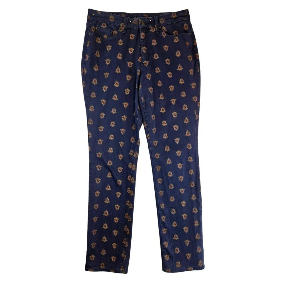 Charter Club Lexington Straight Leg Jeans 6 Navy Blue Preppy Family Crest Ankle